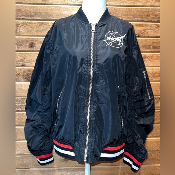 Black Varsity Jacket for Women NASA Sz L